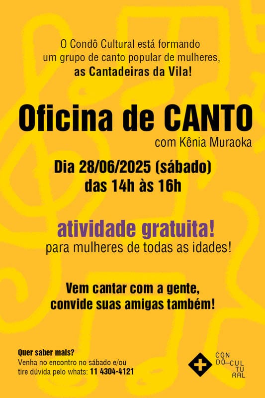 divulgação oficina de canto com kenia muraoka dia 28 de junho de 2025